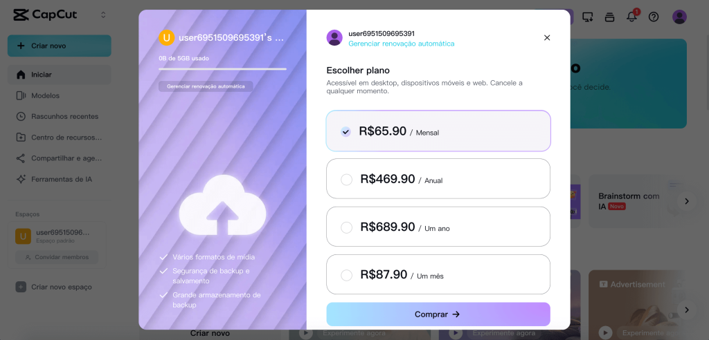 capcut pro preço mensal anual